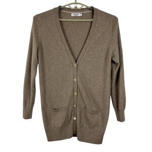 Lochmere Brown Longline Cardigan Sweater Large v-neck 100% Cashmere